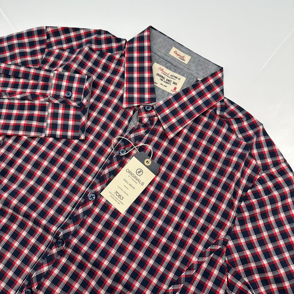 7 Diamonds‎ Men's Love Is Eternal Button Up Shirt, Size Small, Red/Blue Plaid